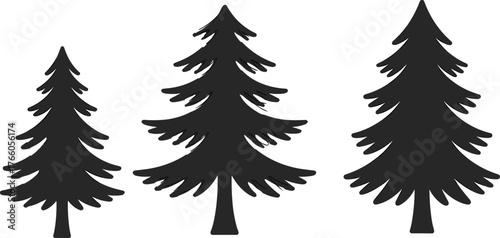 PrintEvergreen tree silhouettes, forest icons, pine tree shapes, nature design elements, graphic trees, woodland illustration, conifer silhouettes, vector trees
