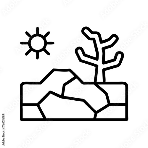 3d illustration of dry cracked earth in a desert landscape with a dead tree and sun