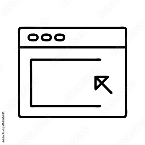 3d illustration of a simple line art icon representing a computer window with three dots and an arrow pointing to a blank space