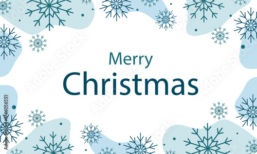 Christmas banner with blue snowflakes on a white background. Greeting Card