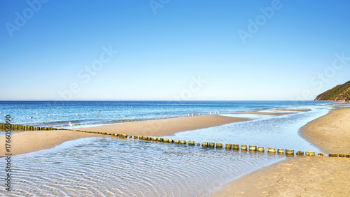 Fototapeta Naklejka Na Ścianę i Meble -  Photo of a beach on the Baltic Sea in Miedzyzdroje, Poland.
