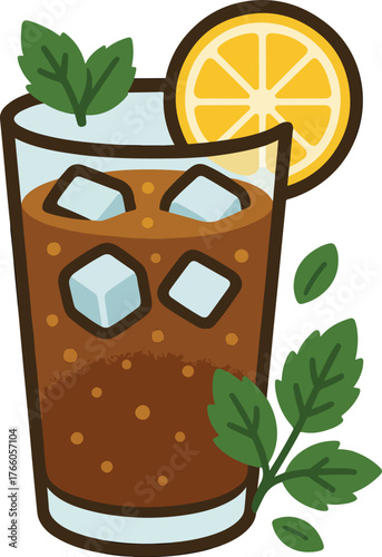 Iced tea with lemon and mint illustration beverage