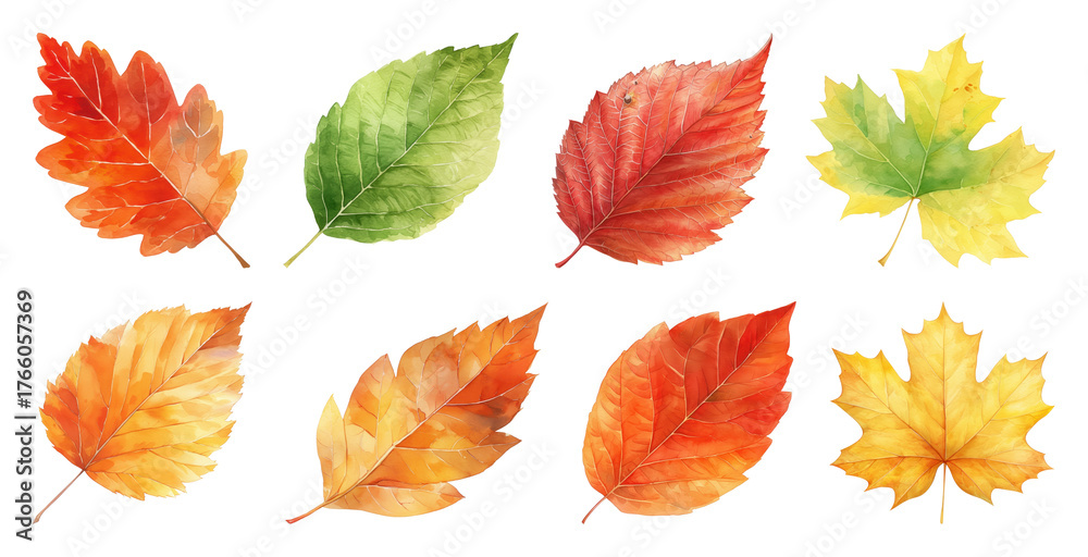Fototapeta premium PNG Colorful autumn leaves illustration, element set on transparent background