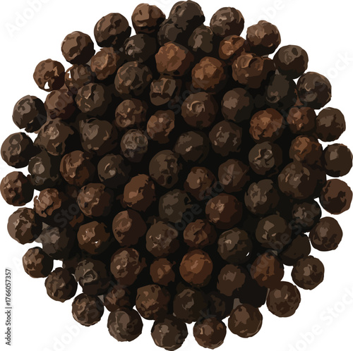 Pile of dried black peppercorns spices seasoning