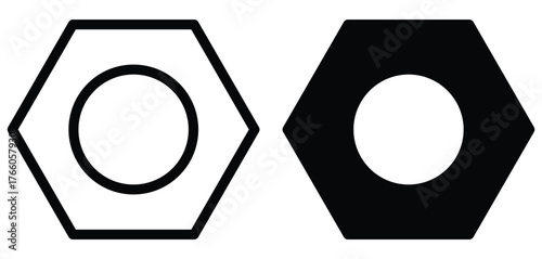 Black and White Hexagonal Nut Symbol Graphic for Industrial Use