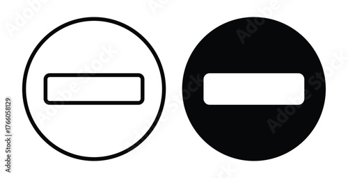 Minus Sign Icon in Black and White Circle Template for Design Use