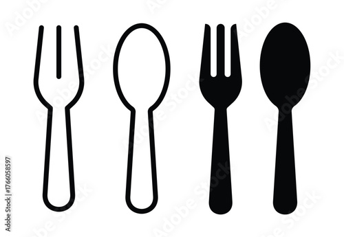 Line Art of Forks and Spoons for Culinary Design and Kitchen Use