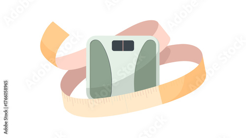 Weight scale and measuring tape, symbolizing health and weight management.