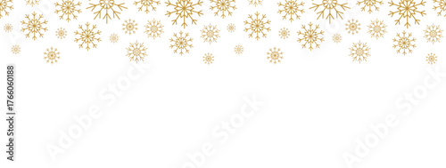 Banner with golden snowflakes on a white background. Poster, greeting card, frame