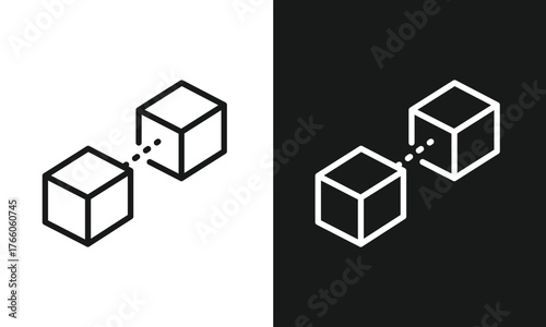 Blockchain Technology Icon Vector Illustration, Linked Blocks, Data Chains, Distributed Ledger, and Decentralized Network Line Art.