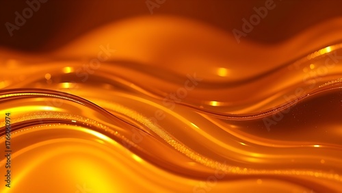 Shimmering golden liquid abstraction with smooth gradient transitions and atmospheric glow.