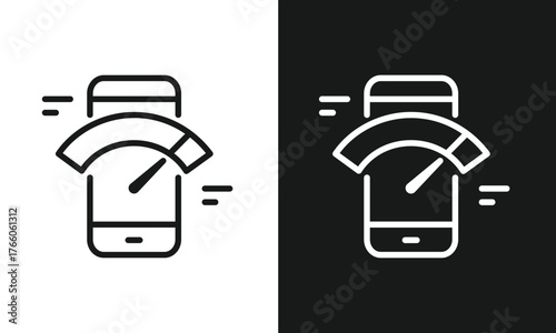 Mobile Performance Icon Vector Illustration, Smartphone Speed Test, Loading Meter, Internet Optimization, and Fast Technology Line Art.