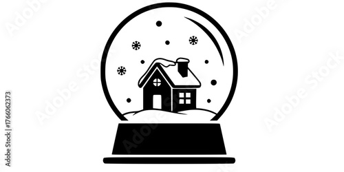 Winter Snow Globe with House Simple Flat Vector Icon