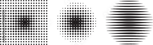 halftone optical patterns dot vortex and stacked ellipse lens shapes minimalist vector background