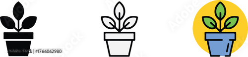 plant pot icons vector set silhouette outline and colorful versions for ui branding and print ai eps jpeg png