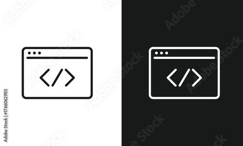 Minimalist Code in Browser Window Line Art Icon, Simple Web Development Symbol with Brackets, Modern Vector Graphic for Programming, HTML, and Frontend Backend Development.