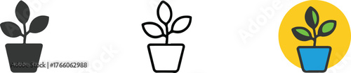 potted plant icon vector bundle silhouette line art and full color badge for app logos and web graphics ai eps jpeg png