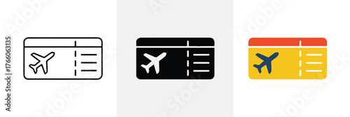 ticket icon variations airplane flight pass set simple outline filled colorful vector for travel ui design