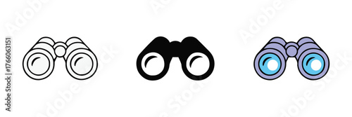 binoculars design outline silhouette and detailed colorful version modern vector icons for web and print