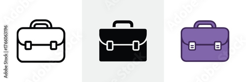 briefcase icon collection minimal line, solid silhouette, and detailed colored briefcase vectors