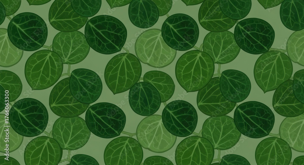 Fototapeta premium Round Leaf Green Pattern Seamless Wallpaper