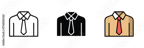 professional attire icon pack three color variations shirt tie vector for office branding and web design