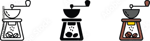 stylized manual coffee grinder vector illustrations outline silhouette and colorful flat design for packaging and icons ai eps jpeg png