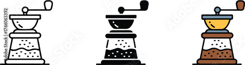 coffee grinder illustrations vector set outline silhouette and colorful version perfect for branding and editorial use ai eps jpeg png