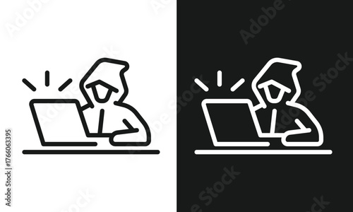 Hacker Icon Vector Illustration, Black Hat Hacking, Cyber Security, Anonymous Coder, and Digital Crime Line Art for Technology and IT Concepts.