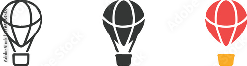 hot air balloon icon trio vector set black white red yellow simple modern design ai eps jpeg png