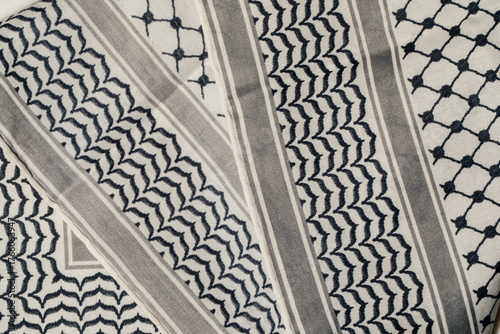 Fotografía black and white pattern on Arab Keffiyeh, Kaffiyeh, Kuffiyeh, Shemagh scarf