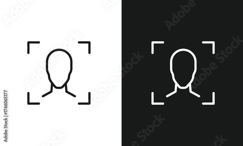 Face Recognition Scan Outline Icon A modern line art icon for facial recognition, featuring a human head in a scanning frame.