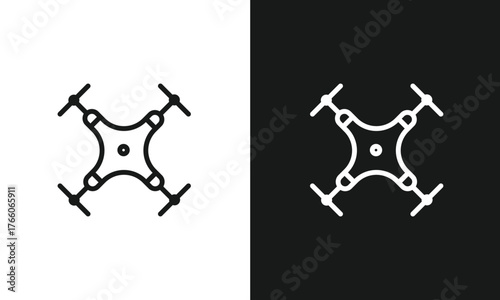 Minimalist Drone Icon Illustration with Four-Rotor Symmetrical Design in Split Black and White Contrast, Modern Tech Visual for Aerial Devices, Remote Control, and UAV-Themed Content.