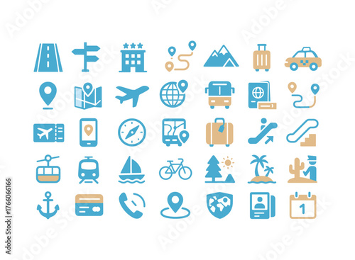 Travel and vacation icons collection in simple flat design style