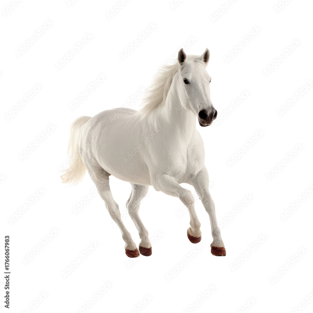 Fototapeta premium Majestic White Horse Running in Freedom on a Clear Day. isolated on transparent background.