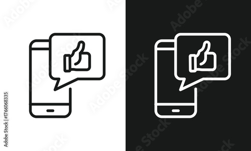Smartphone with Thumbs Up Notification Icon, Mobile Phone with Like Symbol in a Speech Bubble, Minimalist Line Art for Social Media Feedback, Approval, and Positive Communication, Modern Vector.
