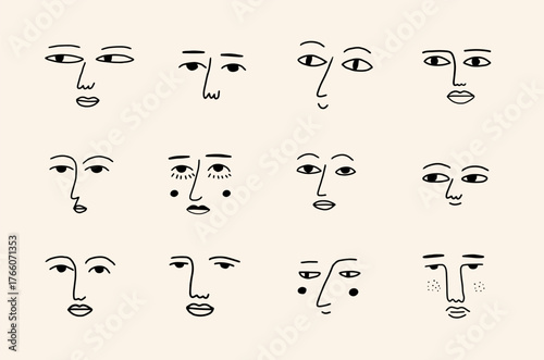 Abstract linear minimalist face doodles.