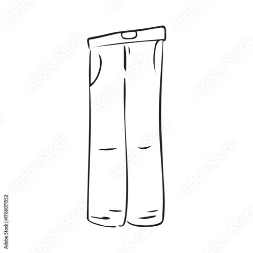 Sketch doodle Jeans. Simple outline Trousers with belt. Minimalistic fashionable drawing of straight Pants. Black and white hand-drawn pencil Clothing. Isolated Line art. Contour. Vector illustration