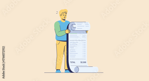 Man Holding a Very Long Receipt or Bill.