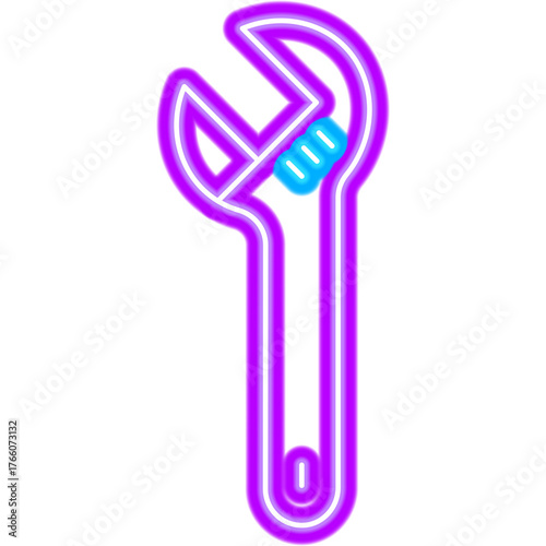 Adjustable Wrench Neon Sign. Vector Illustration of Bright Plumber Object in Glowing Style. Led Lamp Plumbing Tool Icon over Transparent Background. 