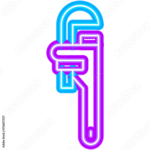 Pipe Wrench Neon Sign. Vector Illustration of Bright Plumber Object in Glowing Style. Plumbing Service Tool Led Lamp Icon over Transparent Background. 
