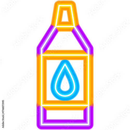 Bottle Cleaning Detergent Neon Sign. Vector Illustration of Bright Plumbing Liquid Object in Glowing Style. Led Lamp Hygiene Icon over Transparent Background. 