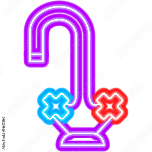 Kitchen Faucet Neon Sign. Vector Illustration of Bright Plumber Object in Glowing Style. Bath Led Lamp Icon over Transparent Background. 