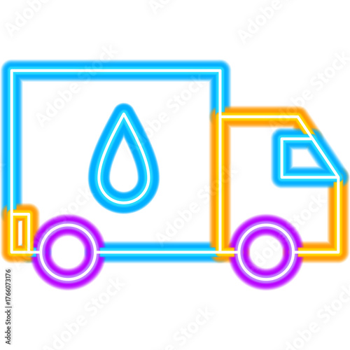 Plumbing Service Car Neon Sign. Vector Illustration of Bright Plumber Object in Glowing Style. Water Drip Led Lamp Icon over Transparent Background. 