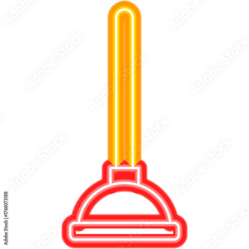 Plunger Neon Sign. Vector Illustration of Bright Plumber Object in Glowing Style. Plumbing Tool Led Lamp Icon over Transparent Background. 