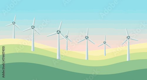 Wind Turbines Generating Clean Energy in a Green Landscape.