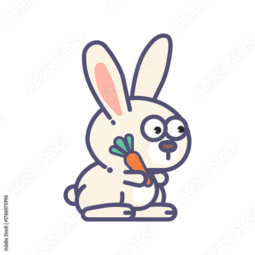 Cute cartoon Easter bunny illustration with pink ears and happy expression isolated on white background
