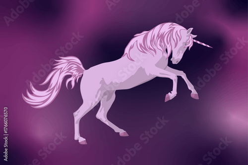 Unicorn on purple background. Vector illustration	
