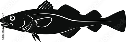 black and white fish vector, Sleek Black Arctic Cod Silhouette – Minimalist Modern Vector Illustration