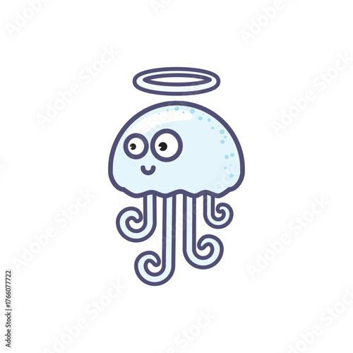 Cute cartoon fish illustration in water on white background